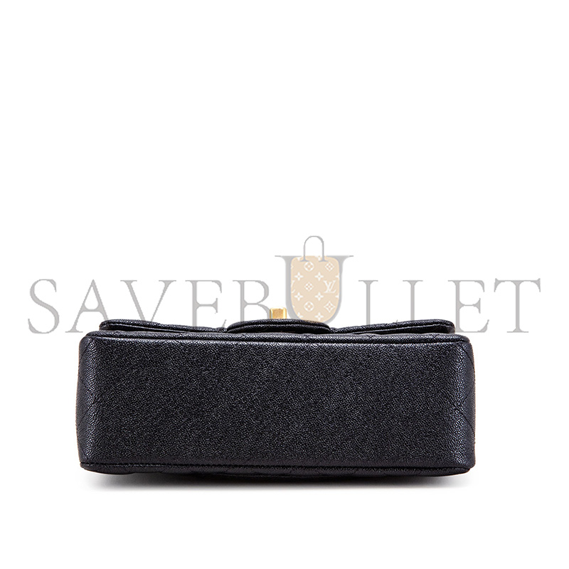 Ch**el MASTER BLACK QUILTED GRAINED CALFSKIN MINI FLAP WITH TOP HANDLE GOLD HARDWARE (20*12*6cm)